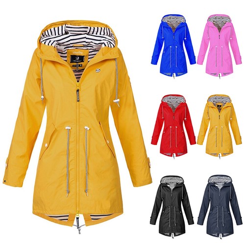 Damen Wasserfeste Jacke Damen Wind Regenmantel mit Kapuze Regen Wald Mantel S ≌