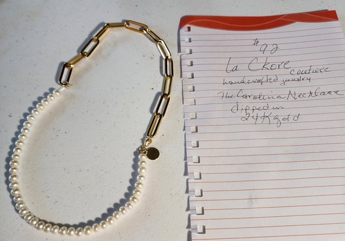 Elegant Necklace Dipped In 24k Gold, With Realistic Pearls.