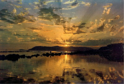 Sonnenuntergang entlang der griechischen Strände - unbespielt 80er Jahre