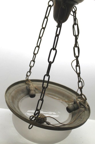 Vintage Victorian Hanging Lamp 24" Long 16" Diameter Glass Globe+ Metal Chain - Picture 2 of 7