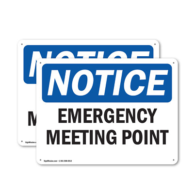 (2 Pack) Emergency Meeting Point OSHA Notice Sign Decal Metal Plastic