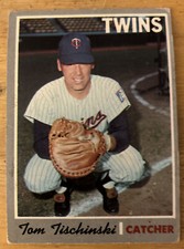 1970 Topps Tom Tischinski Baseball Card #379 Twins Catcher Low-Grade With Stains