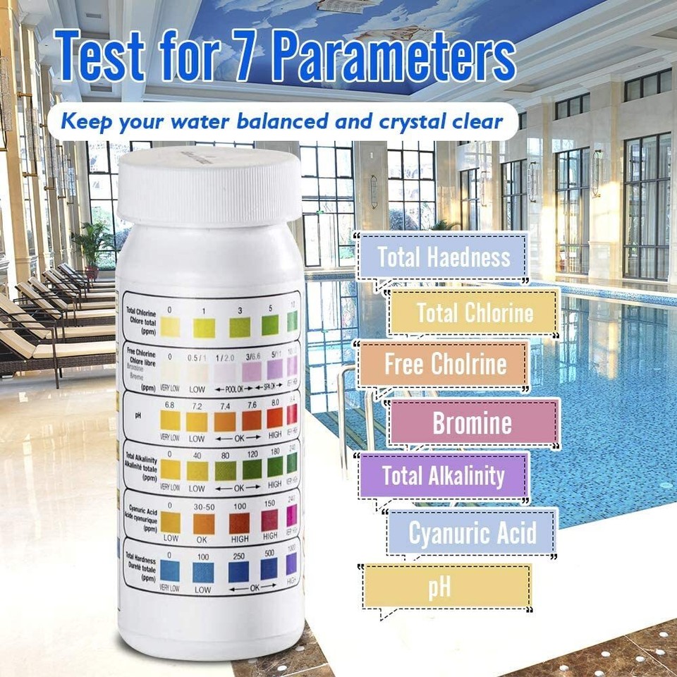 6Way Spa Test Strips for Hot Tub, 7 Parameters, 50 Count, Hot Tub Test