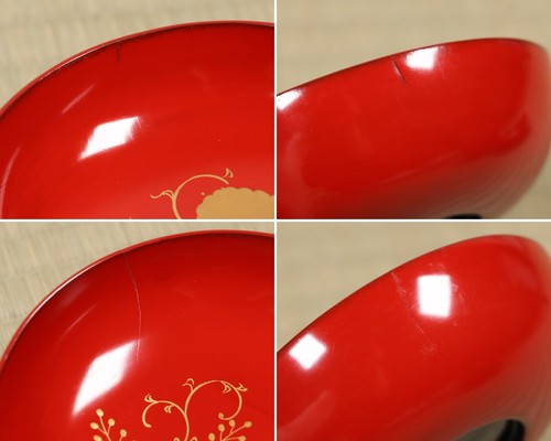 Japanese Red Lacquer Wooden Plates 4.65inch Set of 19 Gold Paulownia Meiji Era - Picture 18 of 20