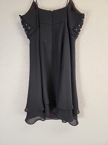VTG Black Beaded Short Sheer Cocktail Dress SZ 3/4 - Picture 4 of 7