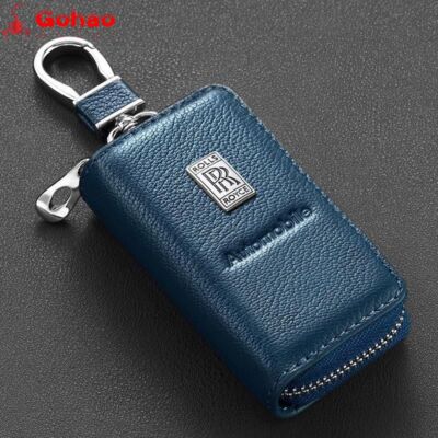 Leather Key Fob Case Holder for Cullinan Phantom Ghost Dawn Wraith RR Auto Car