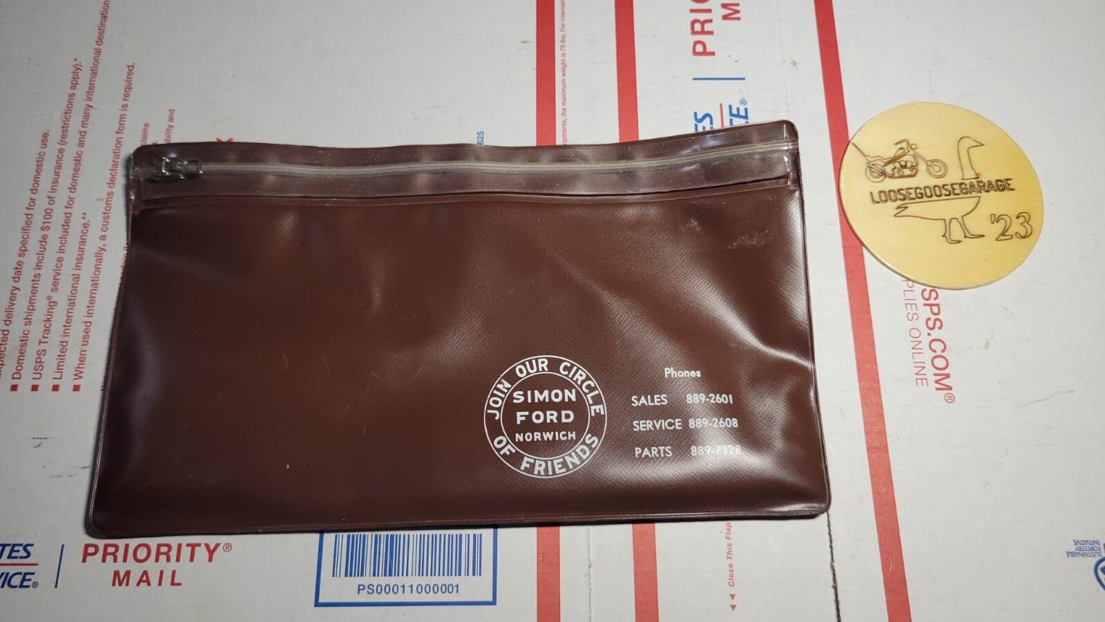 Vintage Simon Ford Norwich, CT Connecticut Bank Bag Money Zipper Cash