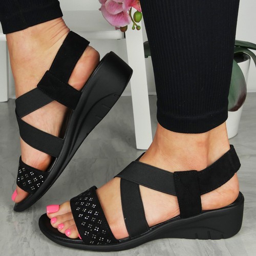 Sandalias Zapatos Cordones Mujer Cuña Elástica Punta Abierta Verano Cómodas Damas Tallas - Imagen 13 de 33
