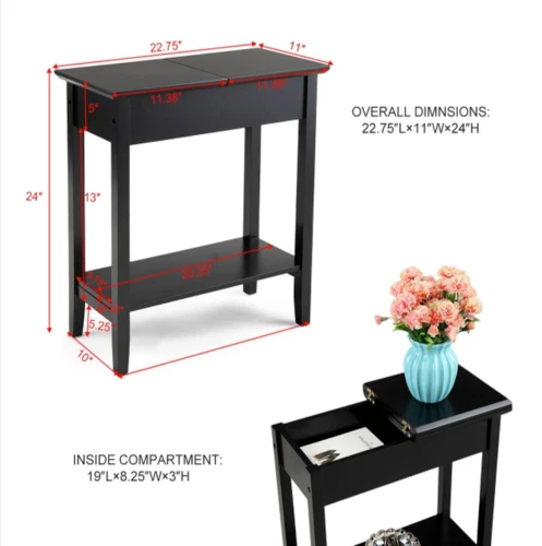 Mesa auxiliar estrecha American Heritage tapa abatible con almacenamiento Foto 2 de 4