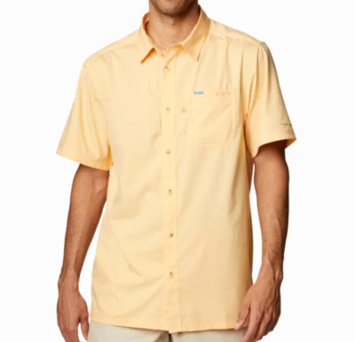 NEW Columbia PFG Slack Tide Camp Button Down Collared SS Yellow Shirt Men's 2XL