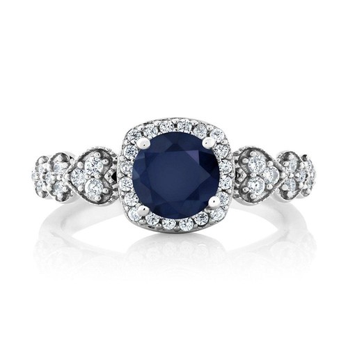 sterling silver round blue sapphire gemstone birthstone ring (1.