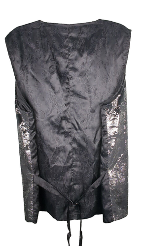 Zeroyaa Black With Silver Metallic Paisley Print Gothic Steam Punk Suit Vest XXL - Picture 5 of 10
