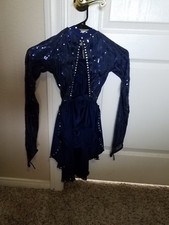 Deep Dark Blue Long Sleeve Leotard Lyrical Solo Dance Costume Child Medium