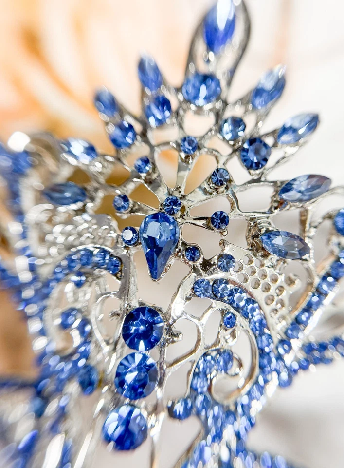 Blue Crystal Masquerade Mask with Stick, Silver Masquerade Mask, Venetian Mask - Image 4 of 4