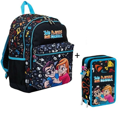 schoolpack Zaino + Astuccio Scuola Two Players One Console stef \u0026 phere  seven | eBay