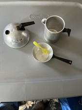 Vintage Child's Tin Aluminum Art Deco Cookware Cook Kitchen Set 4 PCs