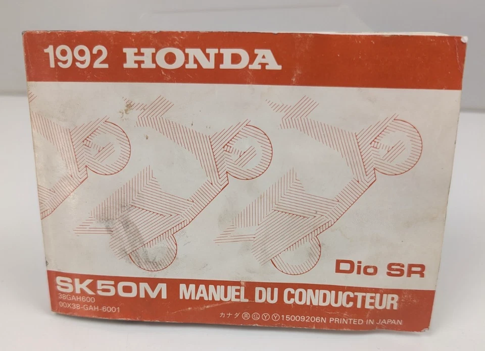 Honda 1992 SK50M  Dio SR Original Factory Owner's Manual Printed in Japan VGC - Image 2 of 4