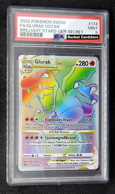 Pokemon Glurak Vstar secret Rainbow Charizard DE 174/172 Brilliant Stars PSA 9