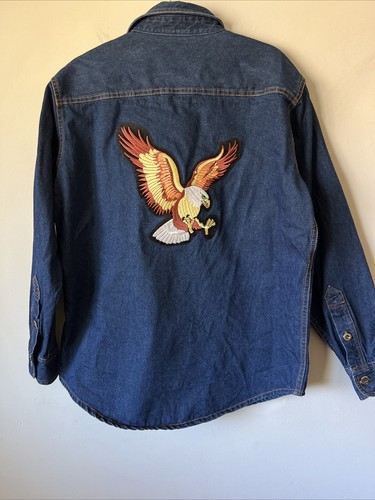 Vtg V Twin Motorcycle Apparel Dark Denim Jacket Long Sleeve Shirt Size L Eagle
