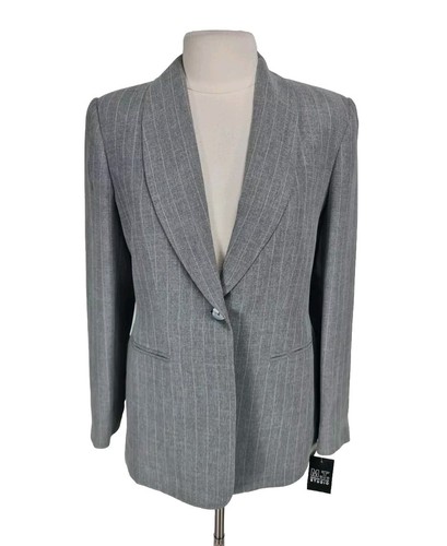 Morgany Taylor Women Career Pantsuit Size 8 Gray Pinstriped Plated Pant 197P - Picture 2 of 8