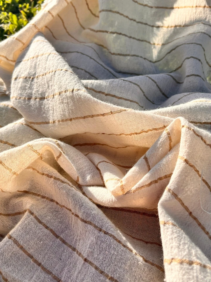 Beige Striped Neutral Organic Cotton Fabric By 2 Meters. - Image 3 of 4