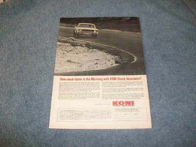 1966 Koni Shock Absorbers Vintage Ad with Ford Mustang ''How Much Faster...''