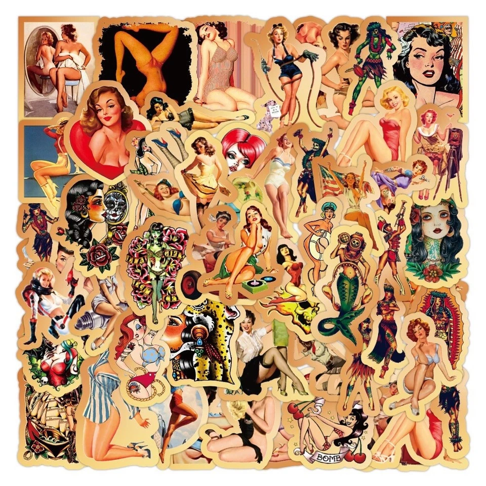 50PCS Pin-up Girl Stickers Vintage War 2 Women Sexy Beauty Pinup Moto Car UK NEW