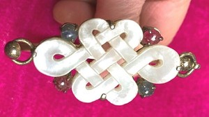 Antique Export Chinese~Carved Infinity White Jade~Rubies~Sa