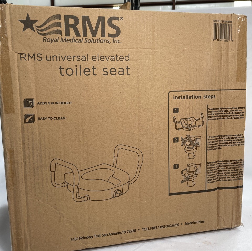 RMS 5" Universal Elevated Toilet Seat Padded Arms Fits Elongated