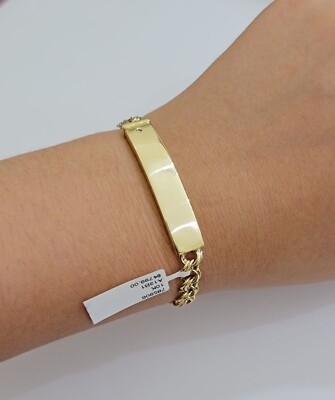 Real 10k Yellow Gold Bracelet Chino ID Name Plate SOLID LINK KIDS  Women