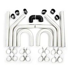 Universal 2.5" 63mm Aluminum Turbo Intercooler Pipe Kit +Clamp+Brushed Hose
