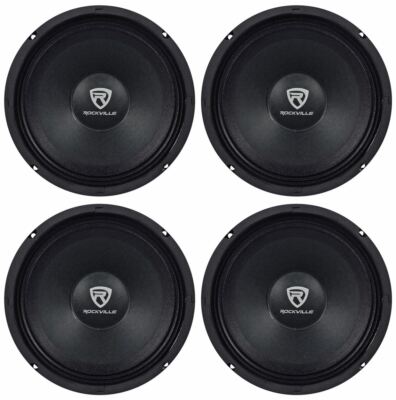 (4) Rockville RM88PRO 8'' 8 Ohm 1200 Watt SPL Midrange/Mid-Bass Car Speakers