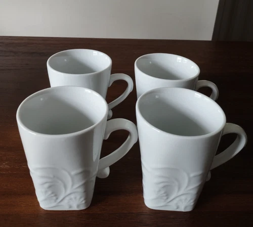 Set of 4 CORELLE  COORDINATES CHERISH White Swirl Mugs Coffee Cups PORCELAIN