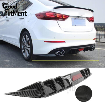 For Hyundai Elantra 2017 2018 Carbon Rear Bumper Diffuser Lip W / Red LED Light