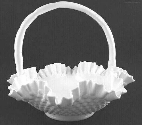 Fenton Milk Glass Hobnail 12" Handled Basket #3734
