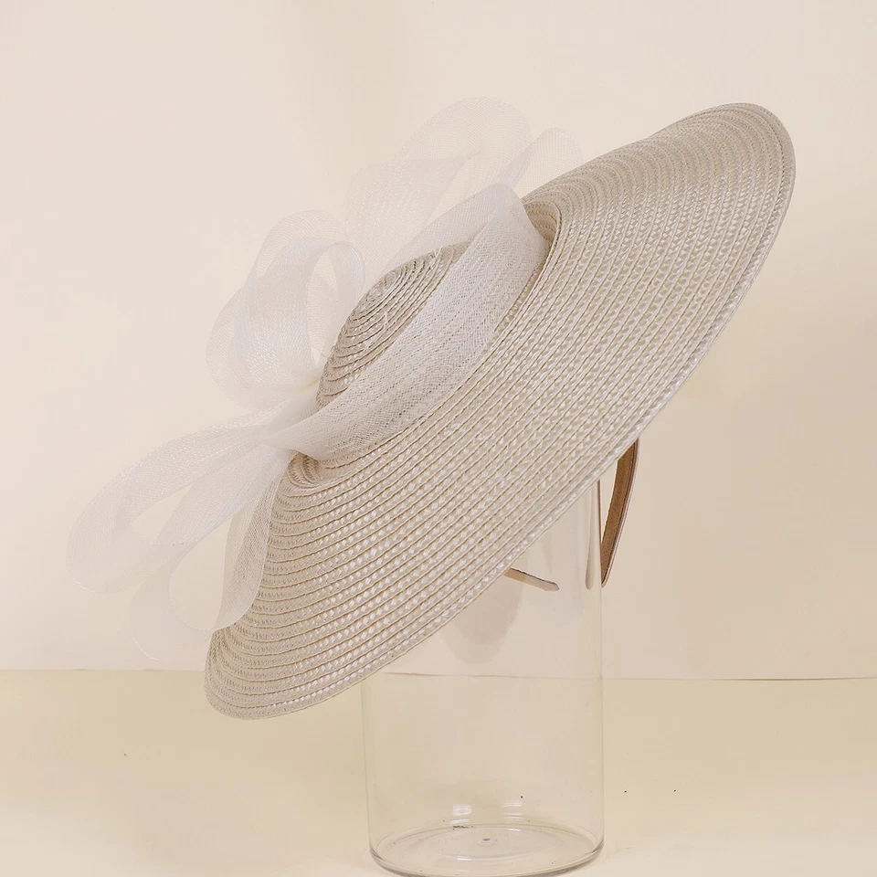 Sombrero de ala ancha de paja champán para mujer sombreros de boda, iglesia, fascinadores de Kentucky Foto 3 de 4