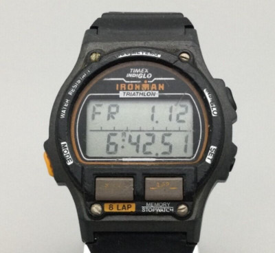 Vintage Timex Ironman Watch Men 42mm 8 Lap Orange Black