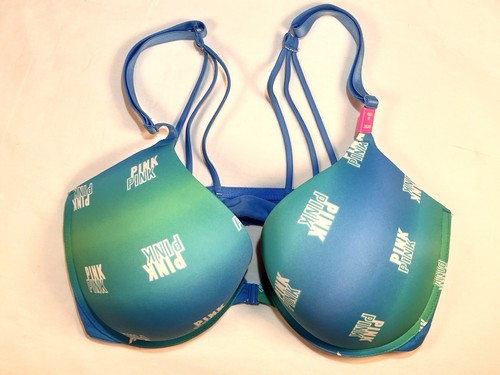 VICTORIA SECRET PINK LOGO WEAR EVERYWHERE PUSH-UP STRAPPY Bra 36DD - Picture 2 of 8