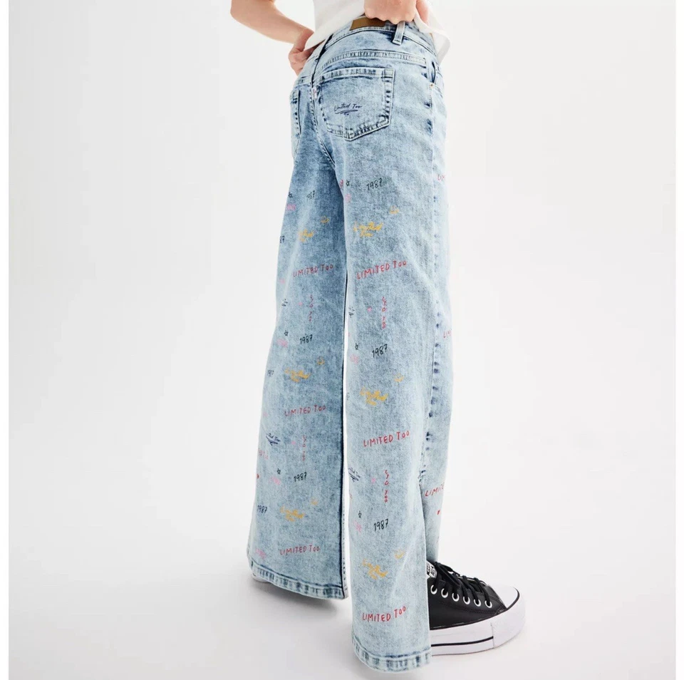 Jeans Limited Too Wide Leg Talla 16/2-4 Lite Lavado Estampado 1987 Grunge Boho Hippie Foto 2 de 4