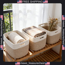 Cotton Woven Storage Baskets Set of 3 with Handles for Shelves and Organizing