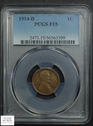 1914 D Lincoln Wheat Copper Cent 1C PCGS F 15