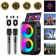 All-in-One Karaoke System: 2 Wireless Mics, LED Lights  15W Power - Great Gift