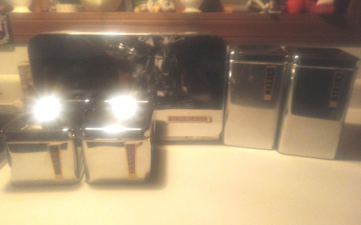 Set Of 5 Vintage Lincoln Beauty Ware Chrome Canisters Set