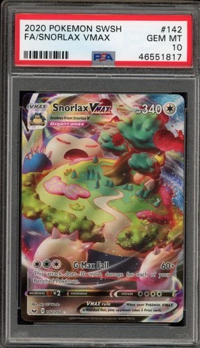 Pokemon Snorlax VMAX Sword & Shield Full Art #142 PSA 10 Gem Mint