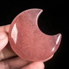 39g 50mm Pink Strawberry Quartz Moon Natural Crystal Carving Love Healing Stone