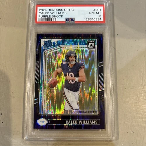 2024 PANINI DONRUSS OPTIC PURPLE SHOCK #201 CALEB WILLIAMS ROOKIE RC PSA 8