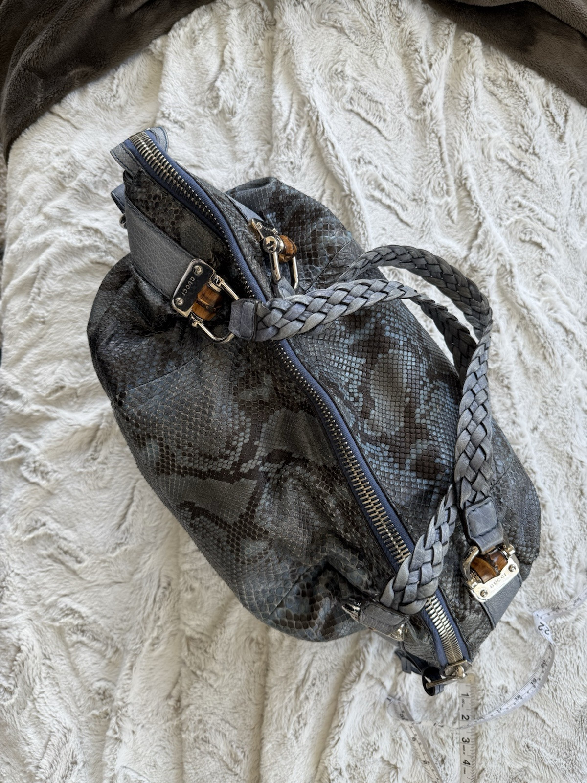 AUTHENTIC large GUCCI Blue Python shoulder bag wi… - image 3