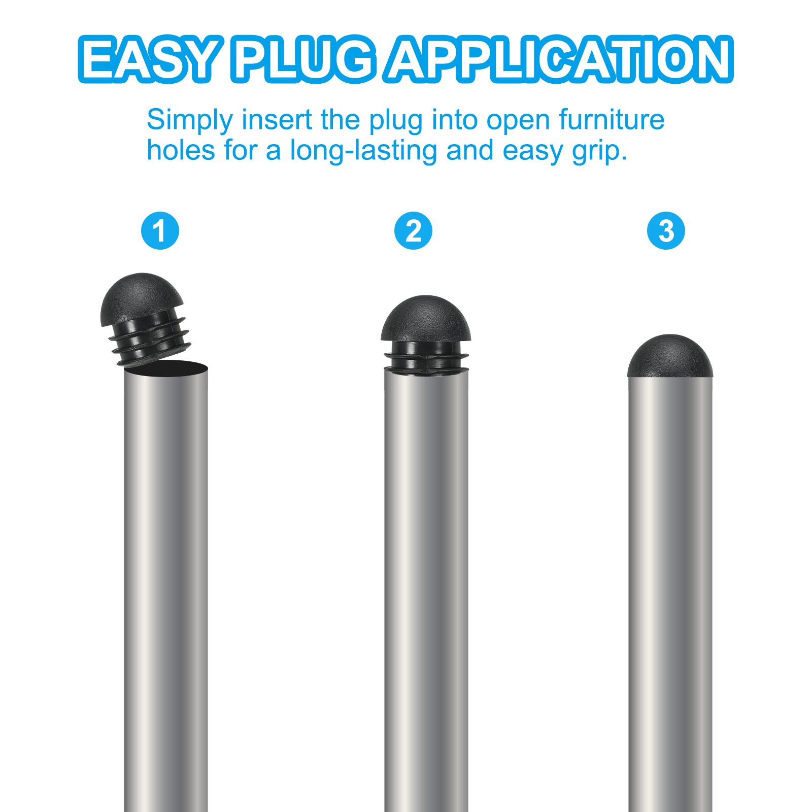 1.1" Plastic Tubing End Caps, 30Pcs Round Hole Plug Insert, Black