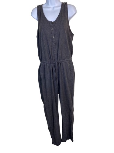 Prana Nani Jumper Jumpsuit Women size Medium Hemp Blend Striped Sleeveless - Picture 20 of 20