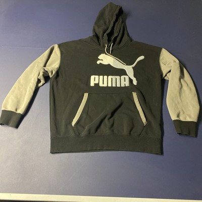 Vintage Style Puma Big Terry Cloth Logo Black &  Gray Hoodie Size XL